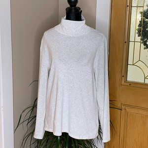 J Jill Womens Light Gray Heathered Ruched Turtleneck Top Size XL Petite Cotton